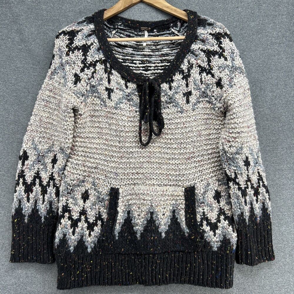FREE PEOPLE Sweater Women's Small Oversized Nordic Style Kangaroo Pocket